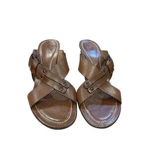 Cole Haan Leather Open Toe Kitten Heel Sandals Brown Size 9, Pre-Owned EUC